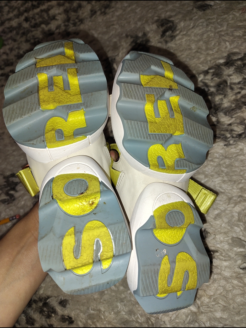 Sorel Peach and White Slingback Sandals with Lime Strap - Picture 4 of 5